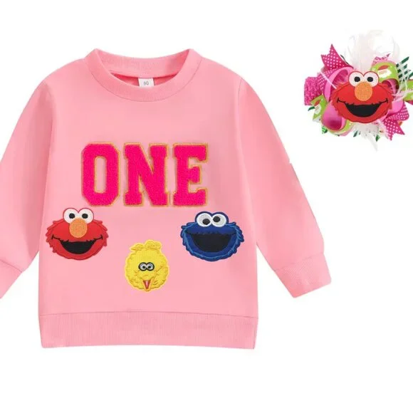 Elmo Sweater First Birthday Long Sleeve Pullover Top Sesame Street Sweatshirt - Picture 1 of 2